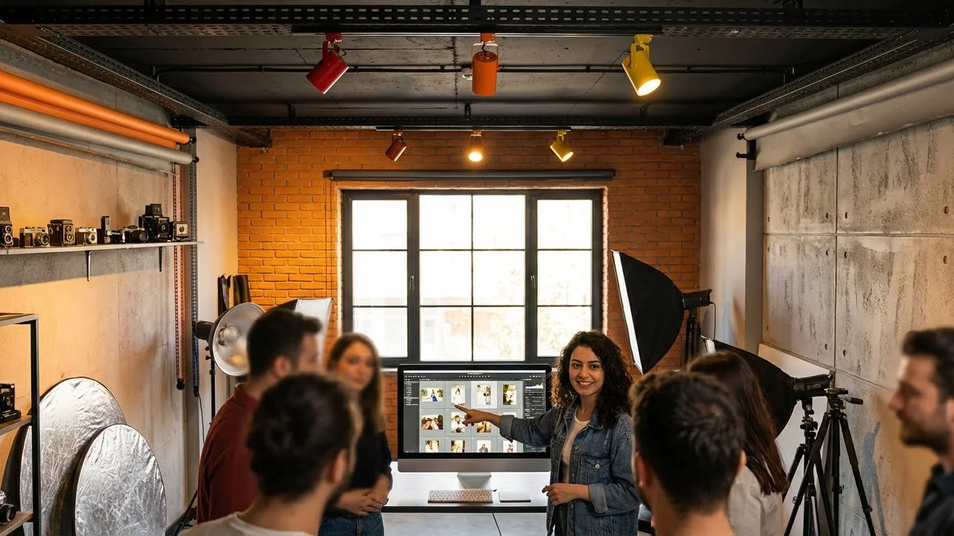 21 haftalık fotoğrafçılık kursunda uzman eğitmenden geri bildirim alan öğrenciler