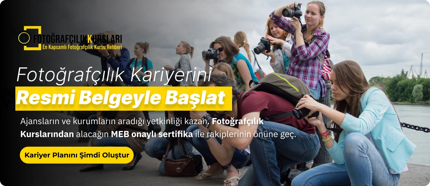 MEB onaylı fotoğrafçılık kursu kapsamında açık havada uygulama eğitimi alan kursiyerler ve profesyonel fotoğrafçılık sertifika programı.