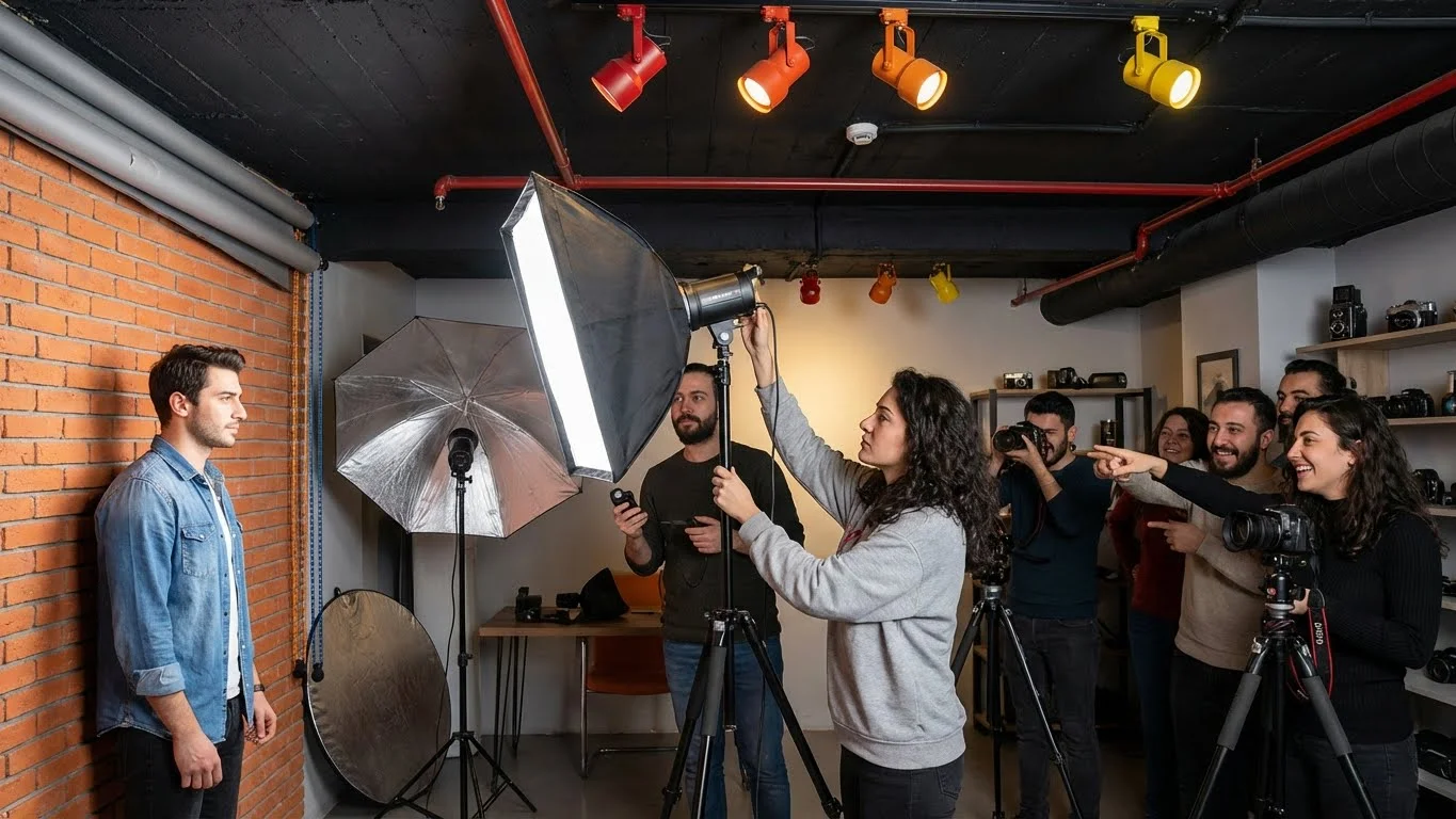 Fotoğrafçılık kursu uygulamalı stüdyo eğitimi.