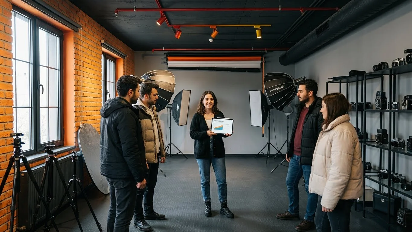 MEB onaylı sertifikalı fotoğrafçılık kursu kapsamında dış mekan çekim teknikleri uygulaması yapan öğrenciler ve profesyonel fotoğrafçılık eğitimi.
