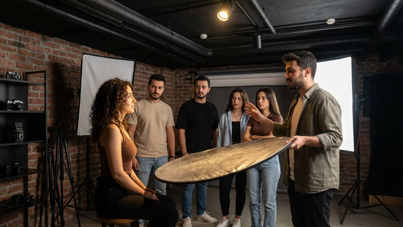 Fotoğrafçılık kursunda teknik ışık eğitimi ve stüdyo pratikleri.