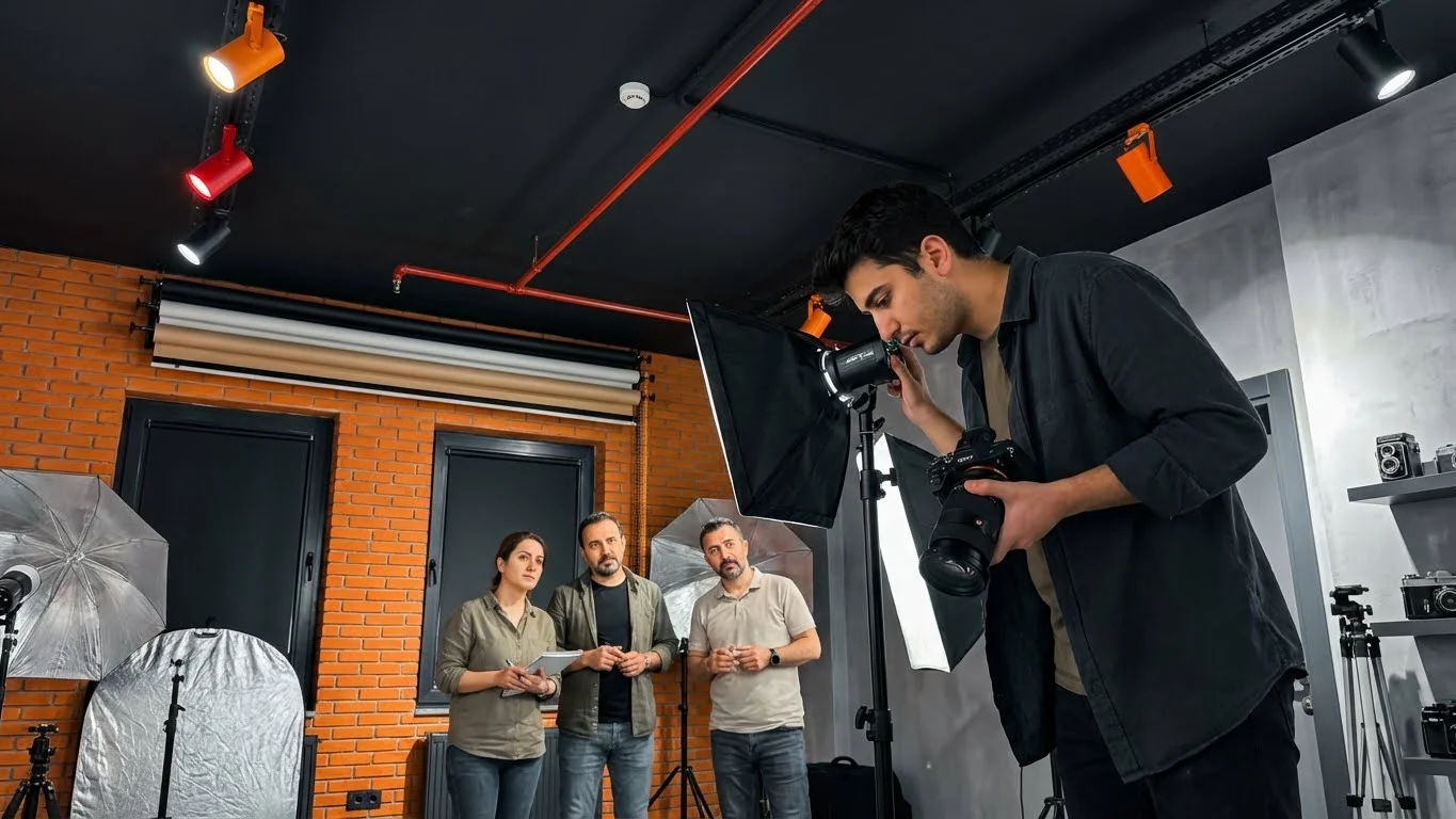 Fotoğrafçılık kursu mezunları için modern stüdyo ve ışık kullanımı pratikleri.