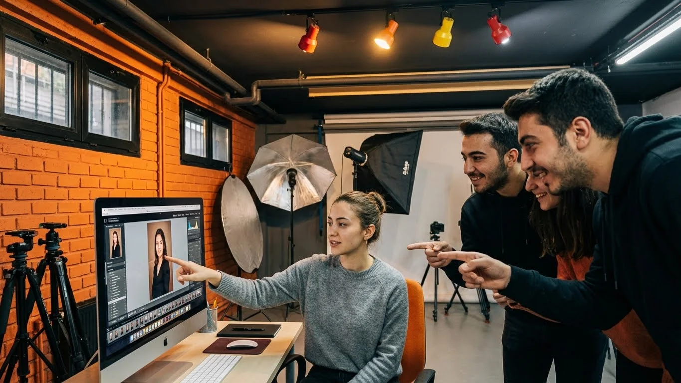 Fotoğrafçılık kursu müfredatı kapsamında dijital retouch ve fotoğraf işleme dersleri.