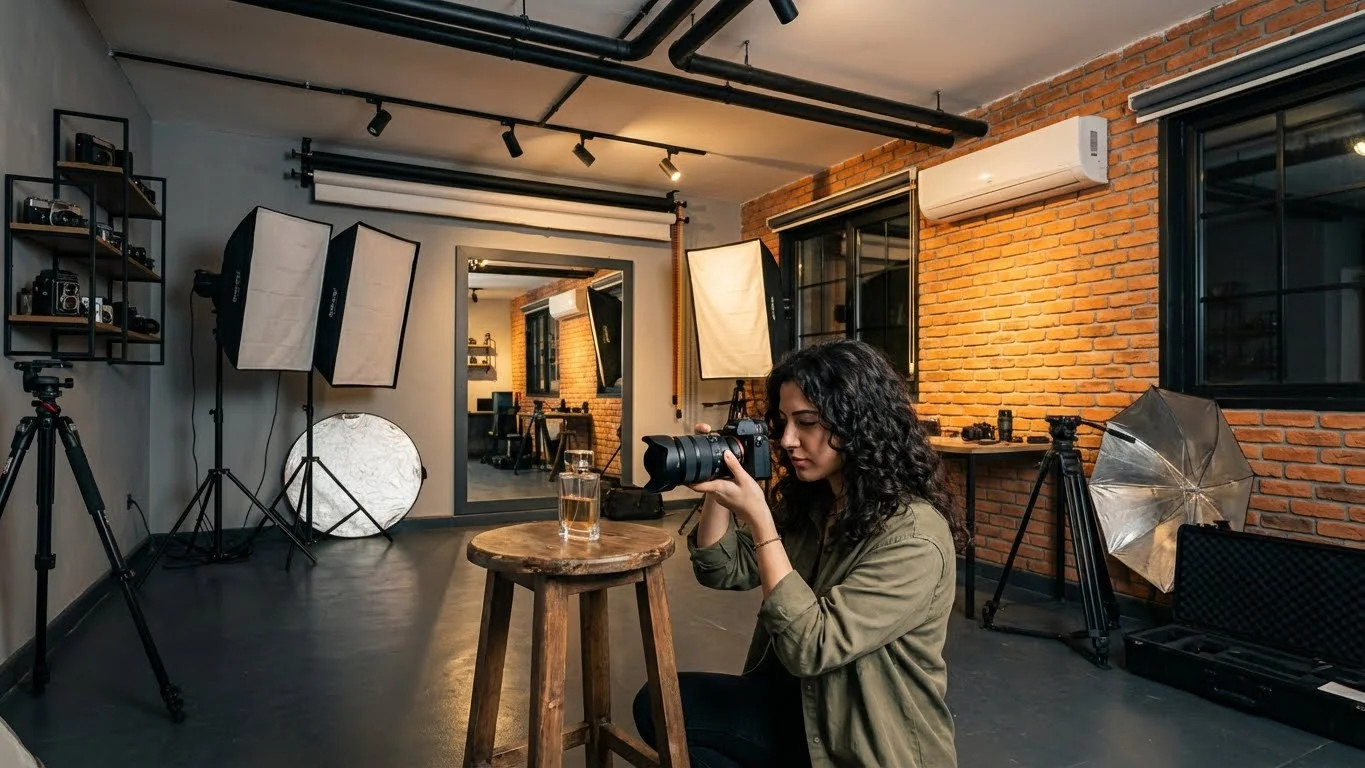 rofesyonel ürün fotoğrafçılığı nedir sorusuna yanıt veren stüdyo ortamında çekim süreci.